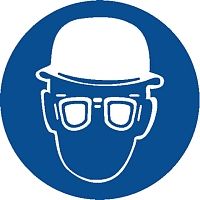 Podlahová značka – Používej ochrannou přilbu a brýle, 50 cm, PVC
